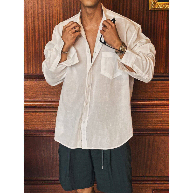 韩系薄款亚麻长袖衬衫男2025夏季新款简约高级感休闲衬衣防晒外套