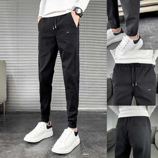 黑色休闲裤子男士春秋季2024年新款修身小脚哈伦冬装加绒加厚长裤