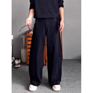 黑色丹宁弯刀牛仔裤男款春夏潮牌痞帅cleanfit裤子直筒阔腿休闲裤