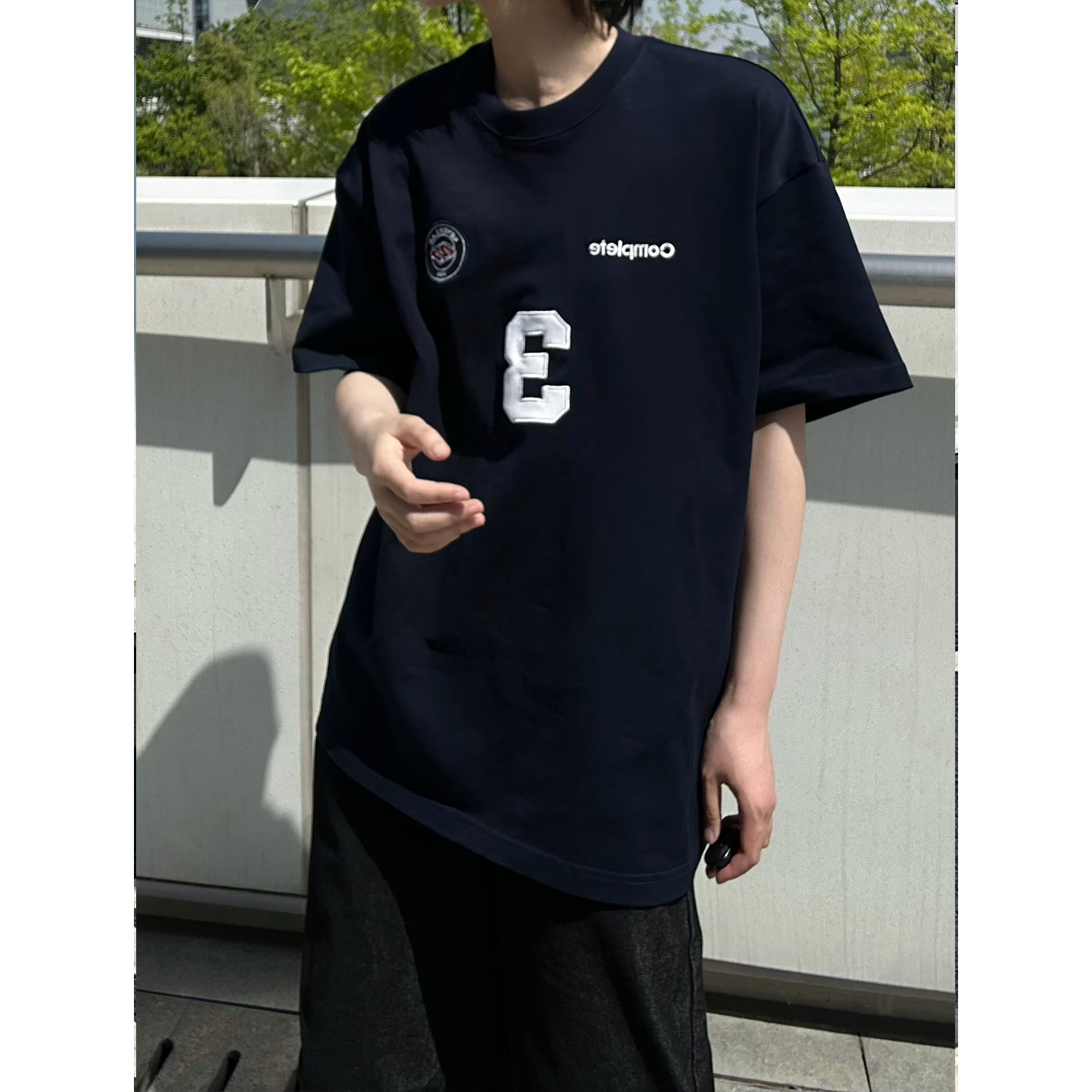 黑色字母刺绣短袖t恤男款美式复古夏季圆领重磅短袖运动半袖上衣