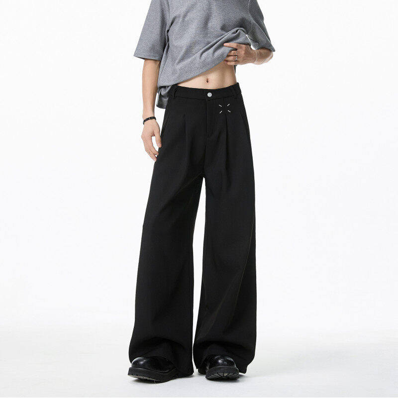 2025夏季新款黑色垂坠感高腰西裤男生小众高级感百搭阔腿直筒裤