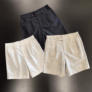 老钱风白色亚麻短裤男款25年夏季轻薄透气通勤穿搭半松紧腰五分裤