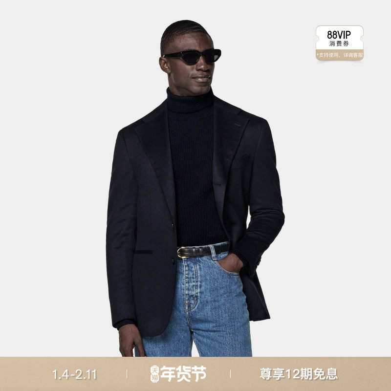 SUITSUPPLY外套藏青色山羊绒宽松慵懒男士西装上衣