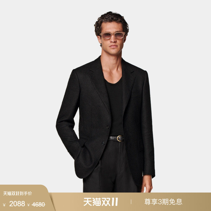 奥莱SUITSUPPLY西服外套黑色亚麻混纺男士西装上衣