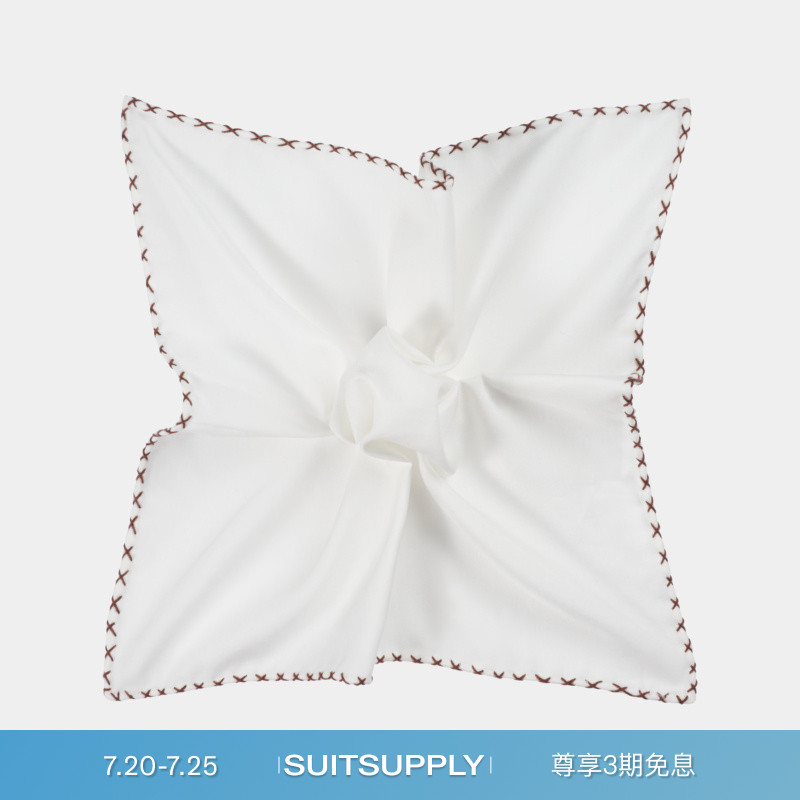 SUITSUPPLY白色棉桑蚕丝混纺口袋巾西服搭配商务正式