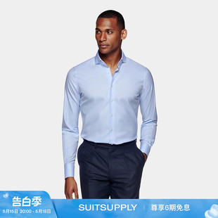 弧开领埃及棉休闲时尚 SUITSUPPLY浅蓝色衬衫 特别修身 商务 男士 正式