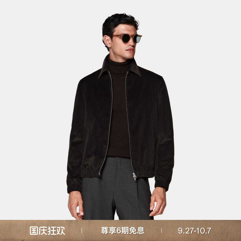 SUITSUPPLY深棕色棉飞行夹克