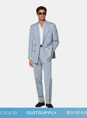 26夏季新品SUITSUPPLY中蓝色亚麻混纺西装套装