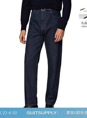 26夏季新品SUITSUPPLY深蓝色棉锥形直筒丹宁牛仔裤