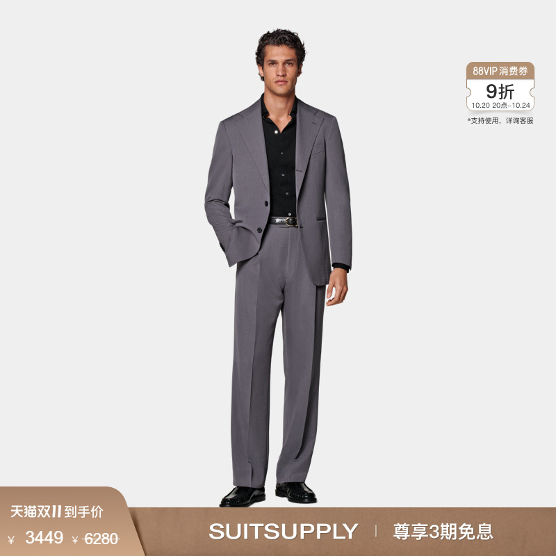 奥莱SUITSUPPLY中灰色羊毛慵懒男士西装套装休闲
