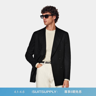 上衣 SUITSUPPLY黑色外套S120支羊毛法兰绒双排扣西装