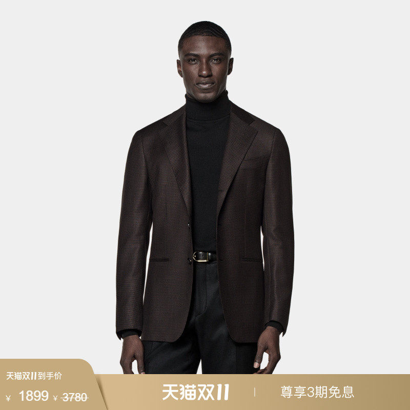奥莱SUITSUPPLY西服外套深棕色羊毛混纺修身男士西装上衣