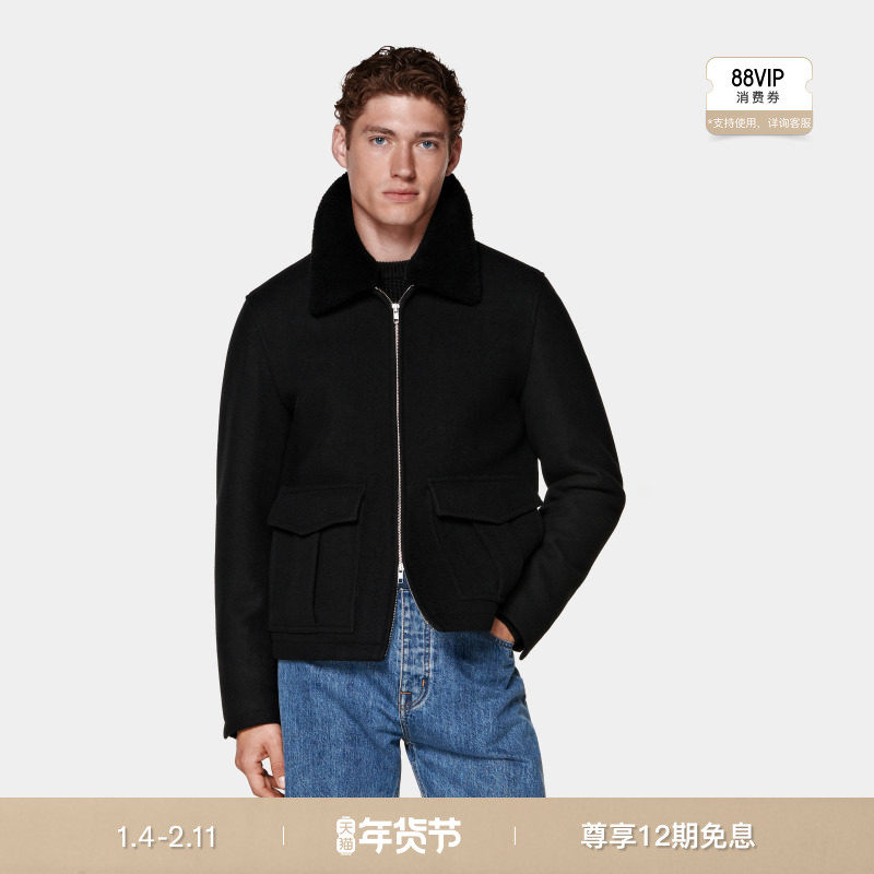 25秋冬新品SUITSUPPLY-黑色羊毛商务休闲飞行夹克,男装,夹克,淘宝优惠券,粉丝福利购,淘宝优惠卷