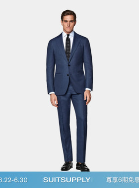 SUITSUPPLY中蓝色S150支羊毛西服身型男士西装套装