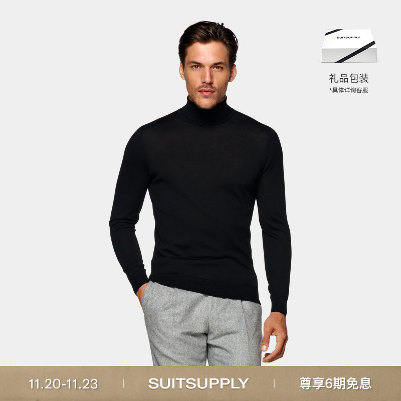 Suitsupply黑色羊毛高领毛衣