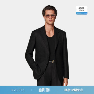 SUITSUPPLY西服外套黑色亚麻混纺男士 上衣 西装