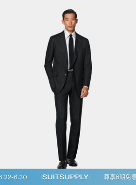 SUITSUPPLY西服黑色羊毛混纺男士西装套装
