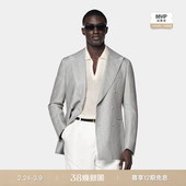 SUITSUPPLY浅灰色亚麻羊毛混纺外套双排扣西装 上衣