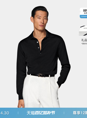 26春夏新品SUITSUPPLY黑色棉混纺POLO衫
