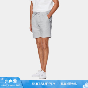 休闲短裤 夏季 SUITSUPPLY浅灰色麻棉混纺修身 系带男士