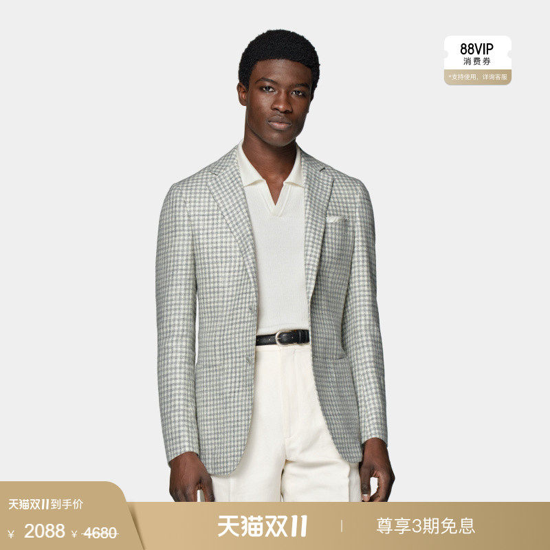 【天猫专享】奥莱SUITSUPPLY浅灰色柞蚕丝混纺外套男士西装上衣
