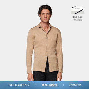 SUITSUPPLY夏驼色美利奴羊毛男士 毛衣 Polo长袖 开襟衫