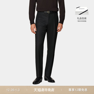 SUITSUPPLY黑色S120支羊毛法兰绒标准直筒男士 长裤