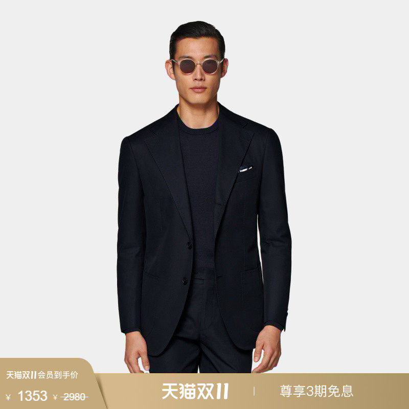 奥莱SUITSUPPLY藏青色棉外套宽松慵懒休闲男士西装上衣