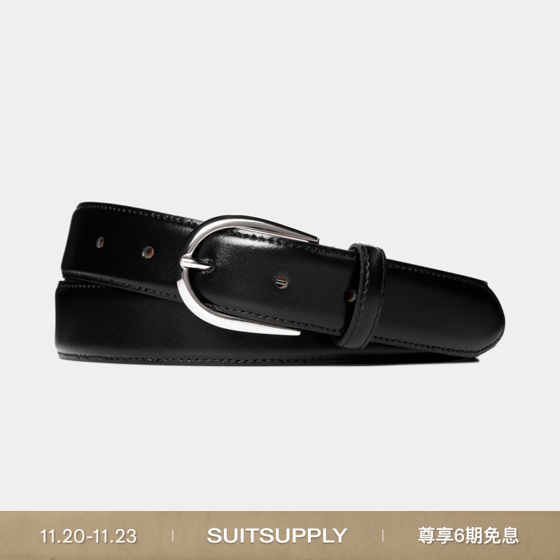 Suitsupply黑色牛皮革皮带