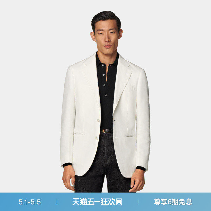 SUITSUPPLY米白色亚麻棉混纺西服外套男士西装上衣