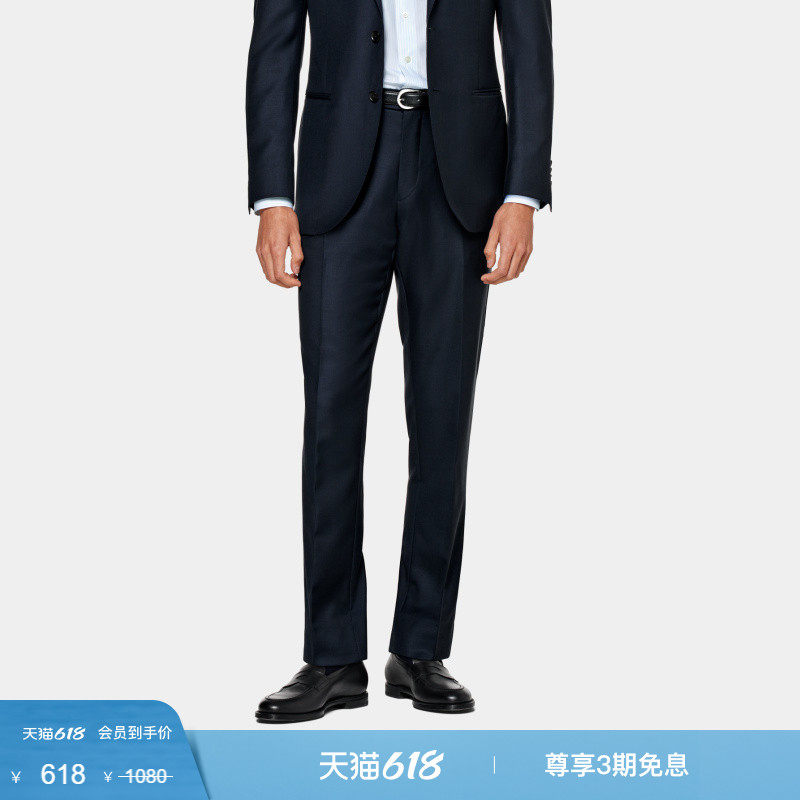 奥莱SUITSUPPLY藏青色S110支羊毛直筒修身男士长裤经典