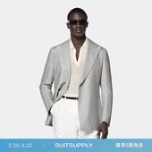 SUITSUPPLY浅灰色亚麻羊毛混纺外套双排扣西装 上衣