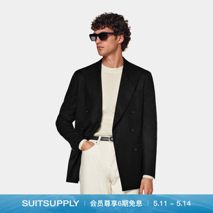 商务男士 SUITSUPPLY黑色S120支羊毛法兰绒双排扣西服修身 西装 上衣