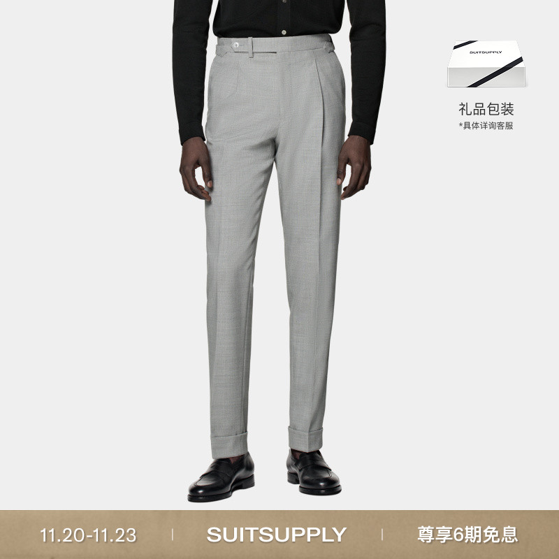 Suitsupply浅灰色四股羊毛长裤