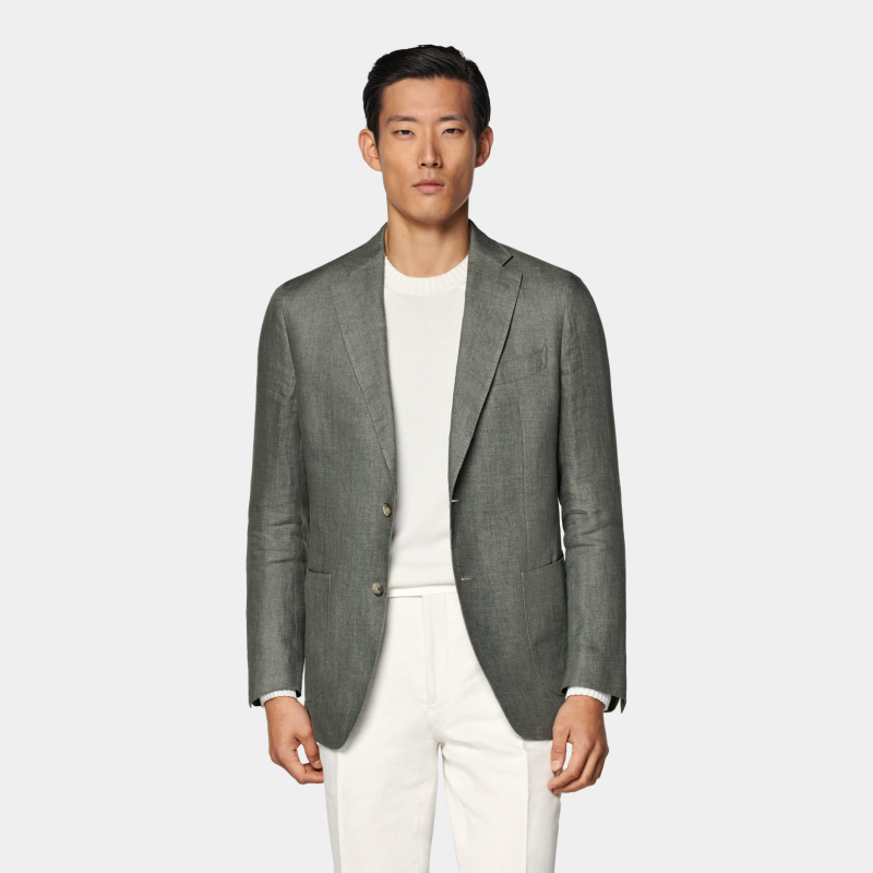 SUITSUPPLY中绿色亚麻西服外套男士休闲西装上衣
