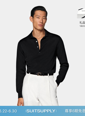 26夏季新品SUITSUPPLY黑色棉混纺POLO衫