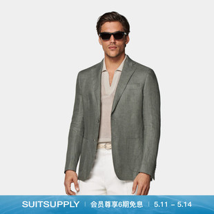 男士 上衣 商务休闲西装 SUITSUPPLY中绿色亚麻西服修身 夏季