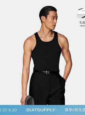 SUITSUPPLY-黑色棉丝混纺背心针织衫