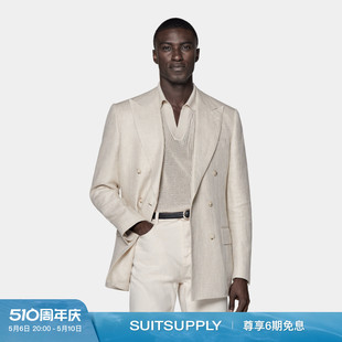 上衣 24夏季 SUITSUPPLY 新款 浅灰褐色亚麻混纺西服男士 标准西装