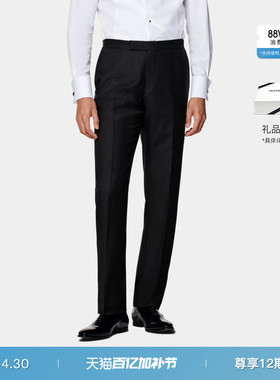 SUITSUPPLY黑色S110支羊毛直筒男士礼服长裤正装