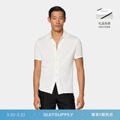 SUITSUPPLY米白色棉桑蚕丝混纺纯色短袖 Polo开襟衫