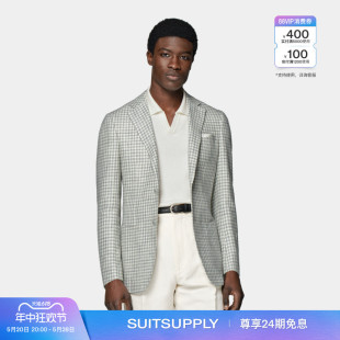 商务男士 上衣 格纹西装 SUITSUPPLY浅灰麻棉混纺柞蚕丝西服修身 夏季