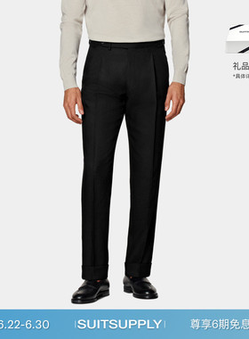 SUITSUPPLY黑色Traveller四股羊毛男士长裤