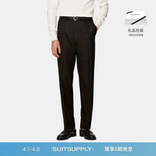 SUITSUPPLY 深棕色S120支羊毛直筒长裤