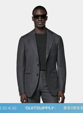 SUITSUPPLY深灰色S130支羊毛外套鸟眼纹男士西装上衣
