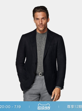 SUITSUPPLY藏青色S120支羊毛法兰绒外套男士西装上衣