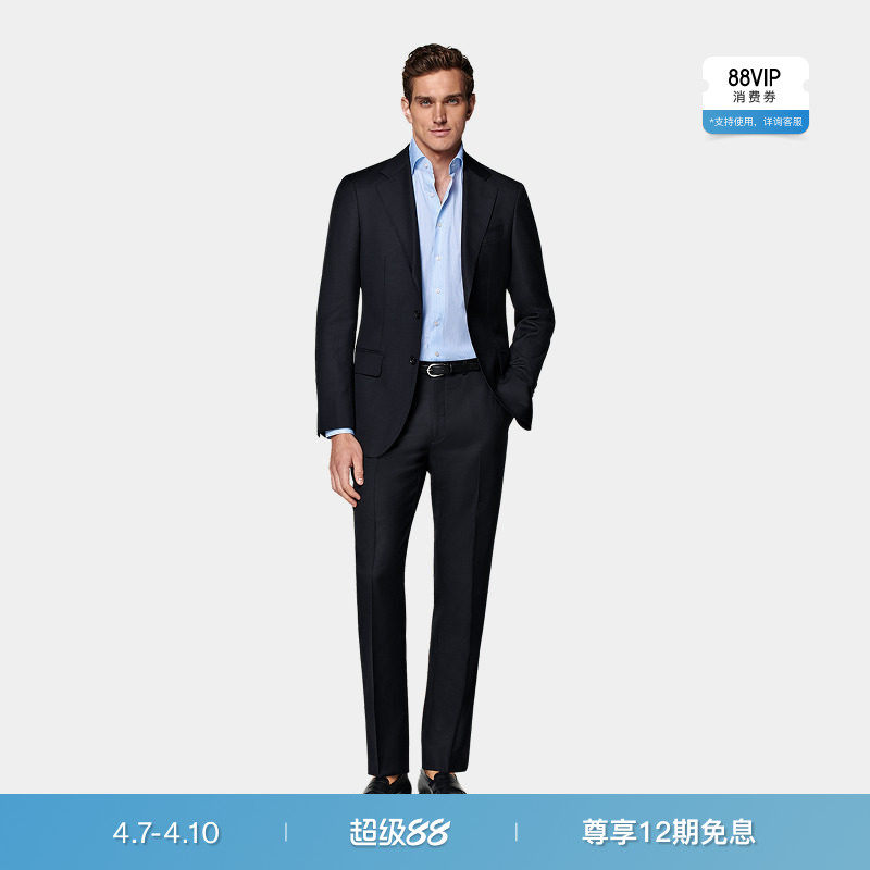 经典热卖-SUITSUPPLY藏青色S110支羊毛男士西装套装