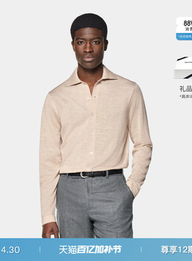 SUITSUPPLY砂砾色羊毛长袖男士Polo开襟衫