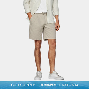 休闲短裤 SUITSUPPLY浅棕色棉亚麻混纺宽松男士 夏季