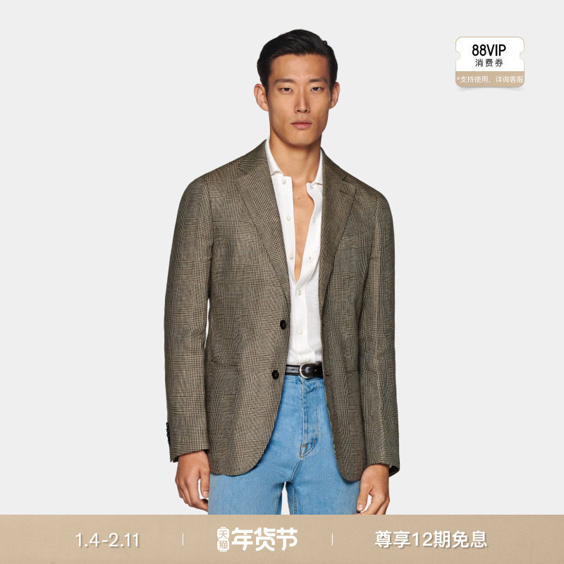 SUITSUPPLY秋中棕色亚麻格纹西服外套男士西装上衣,男装,休闲西服,淘宝优惠券,粉丝福利购,淘宝优惠卷